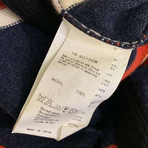SACAI AW2016 Size M Blue White & Orange Stripe Wool Knit Pullover