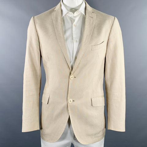 ETRO Size 48 Cream Beige Seersucker Cotton Sport Coat