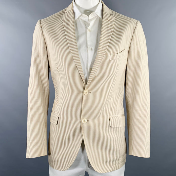 ETRO Size 48 Cream Beige Seersucker Cotton Sport Coat