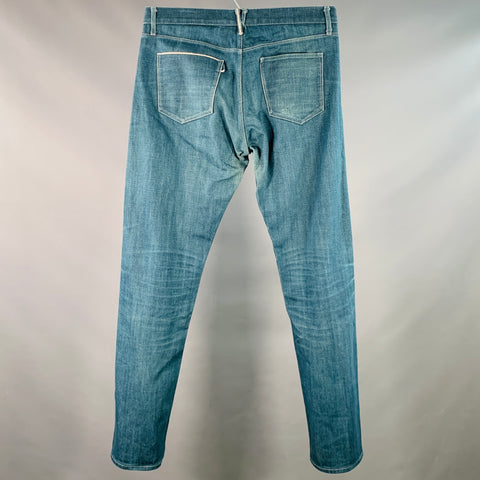 3 X 1 Size 34 Blue White Contrast Trim Cotton Straight Selvedge Jeans
