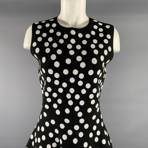 CAROLINA HERRERA Size M Black White Viscose Elastane Polka Dot Cocktail Dress