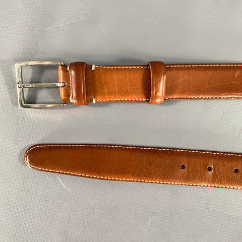 LONGHI Size 38 Brown Burgundy Crackled Leather Belt