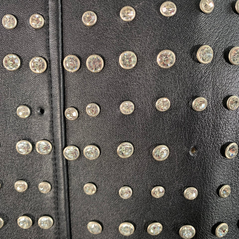 RETROFETE Taille M Blouson de motard en cuir d'agneau clouté de cristaux noir