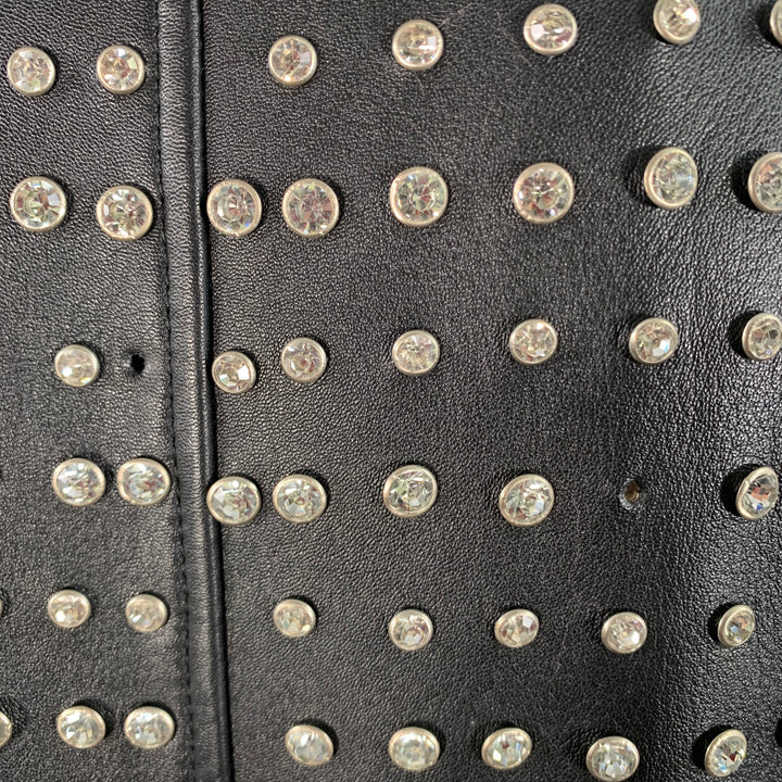 RETROFETE Size M Black Crystal Studded Lambskin Leather Biker Jacket