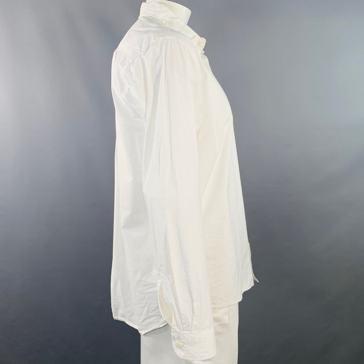 MERZ B. SCHWANEN Size XL White Cotton One Pocket Relaxed Fit Long Sleeve Shirt