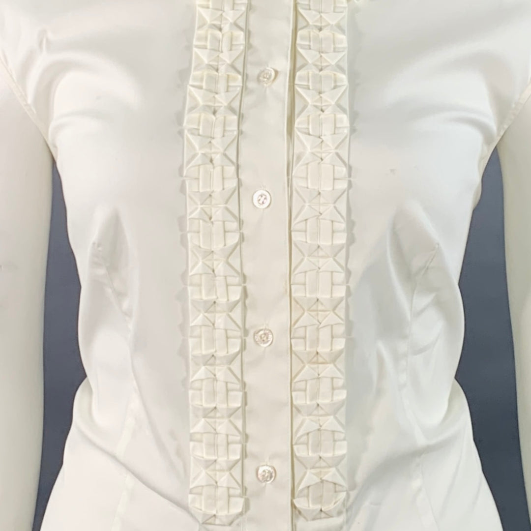 ESCADA Size XL Cream Cotton Blend Pleated Sleeveless Shirt