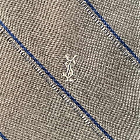 YVES SAINT LAURENT Navy Charcoal Grey Diagonal Stripe Silk Skinny Tie