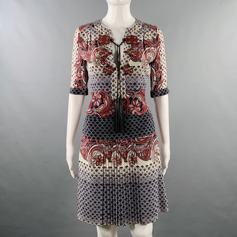 GUCCI Size 4 Multi Color Silk Chinoiserie Pleated Dress