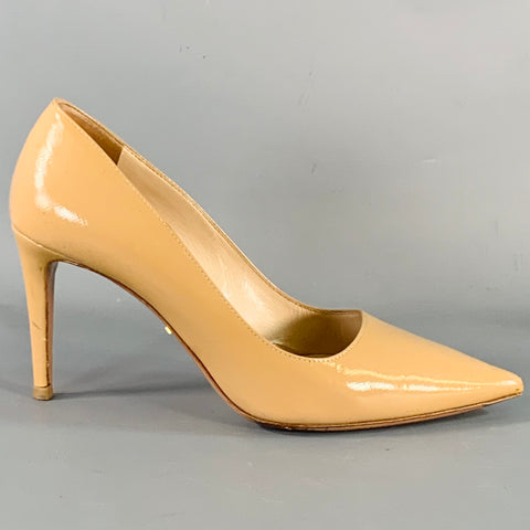 PRADA Size 7 Beige Leather Saffiano Pointed Toe Stiletto Heels Pumps