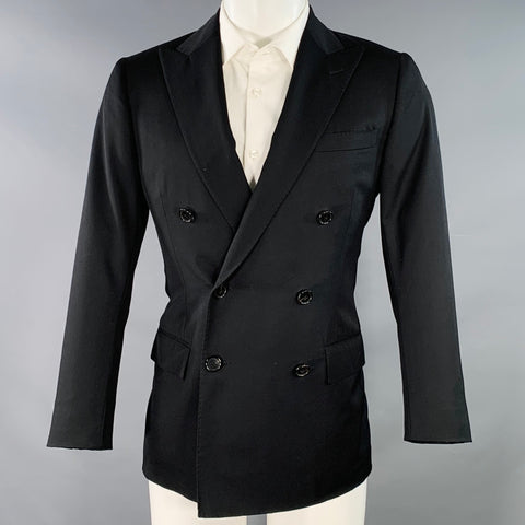 RALPH LAUREN Size 38 Regular Black Wool Double Breasted Peak Lapel Sport Coat