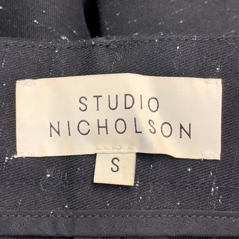 STUDIO NICHOLSON Size S Bridges Black White Slubby Cotton Twill Pleated Wide Leg Casual Pants