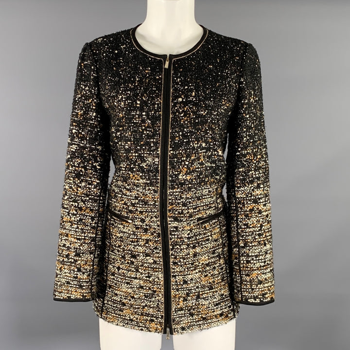 LAFAYETTE 148 Size M Black Gold Tweed Nehru Collar Jacket