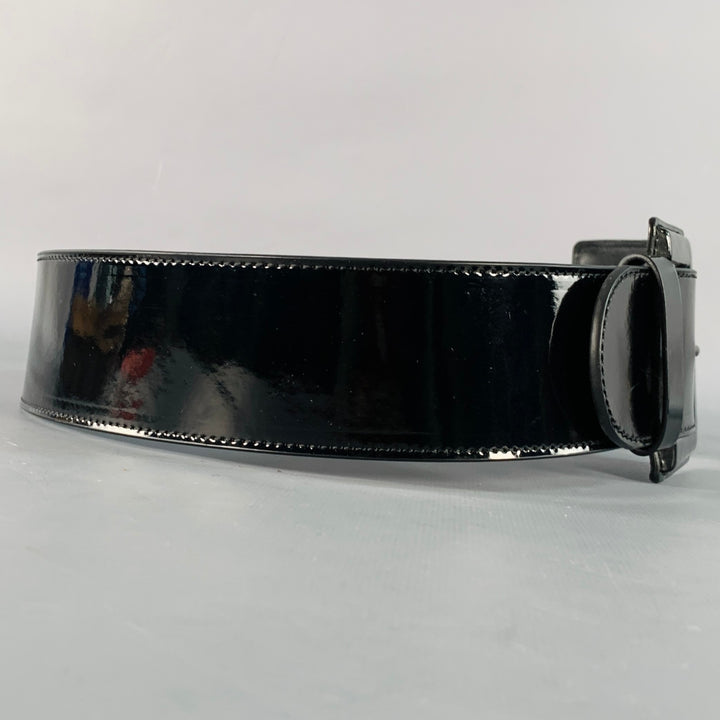 APOSTROPHE Size M Black Patent Leather Double Buckle Belt