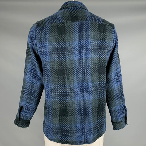 WAX Size L -Whiting Overshirt- Blue Grey Plaid Cotton Blend Button Down Jacket