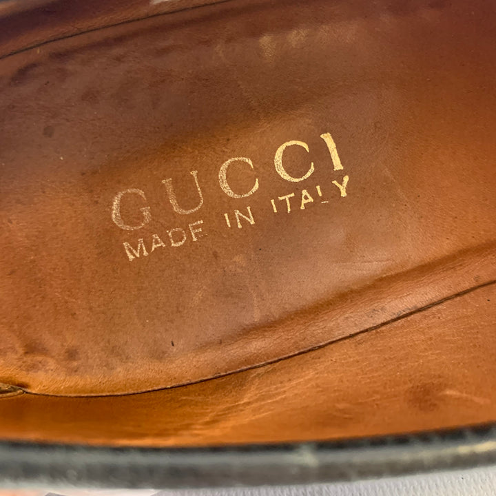 GUCCI Size 7.5 Black Gold Suede Horsebit Flats