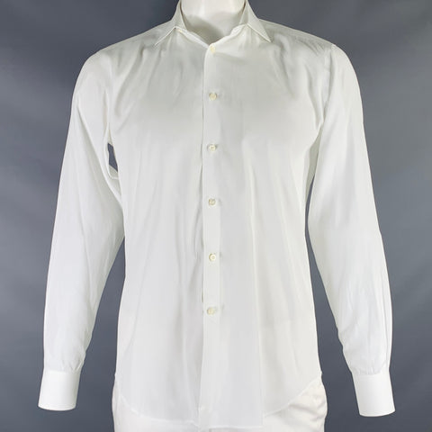 BARNEY'S NEW YORK Size L White Cotton Button Up Long Sleeve Shirt