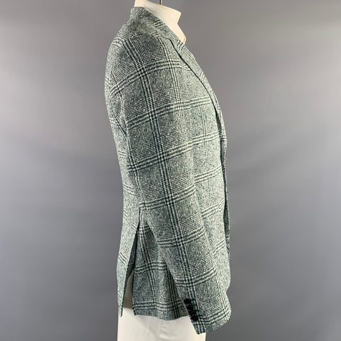 MASSIMO PIOMBO Size 42 Green White P1GM025 Plaid Linen & Polyester Jacket