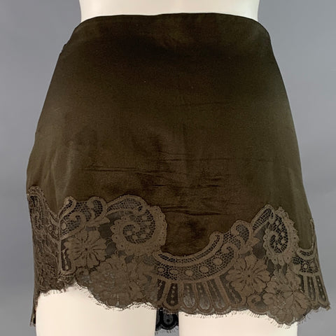 VANESSA BRUNO Size 0 Green Olive Silk Blend Lace Scalloped Hem Mini Skirt