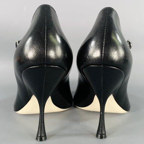 PHOEBE PHILO Size 7.5 Black Leather Ankle Strap Mary Jane Pumps