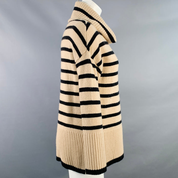 THE CASHMERE PROJECT Size XS Tan Black Cashmere Stripe Cowl Neck Sweater
