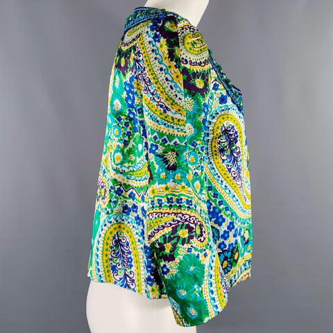 ANDREW GN Size 6 Green Yellow Linen Blend Paisley Jacket