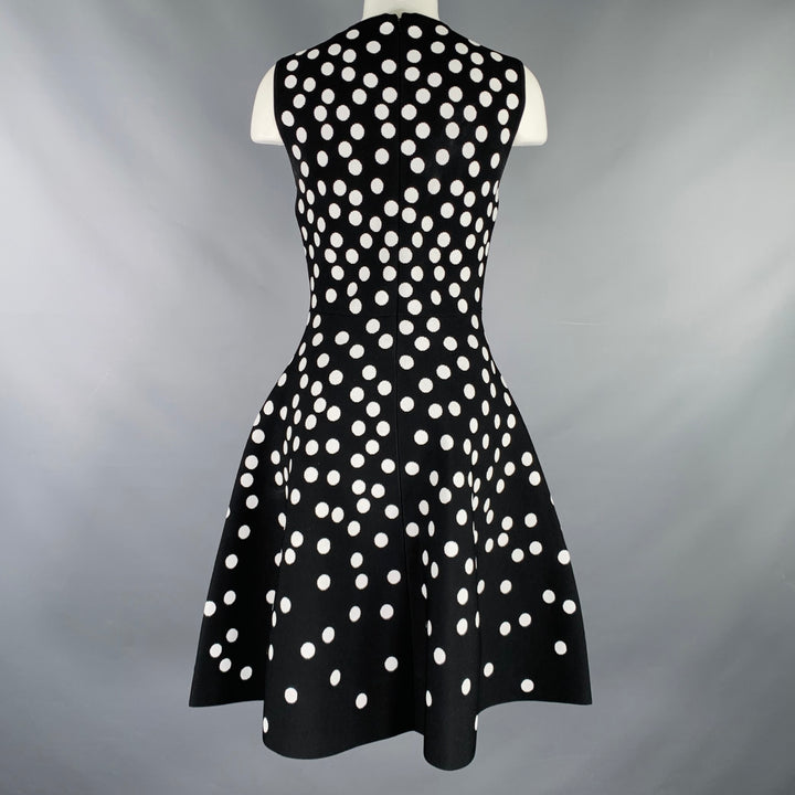 CAROLINA HERRERA Size M Black White Viscose Blend Polka Dot A-Line Dress