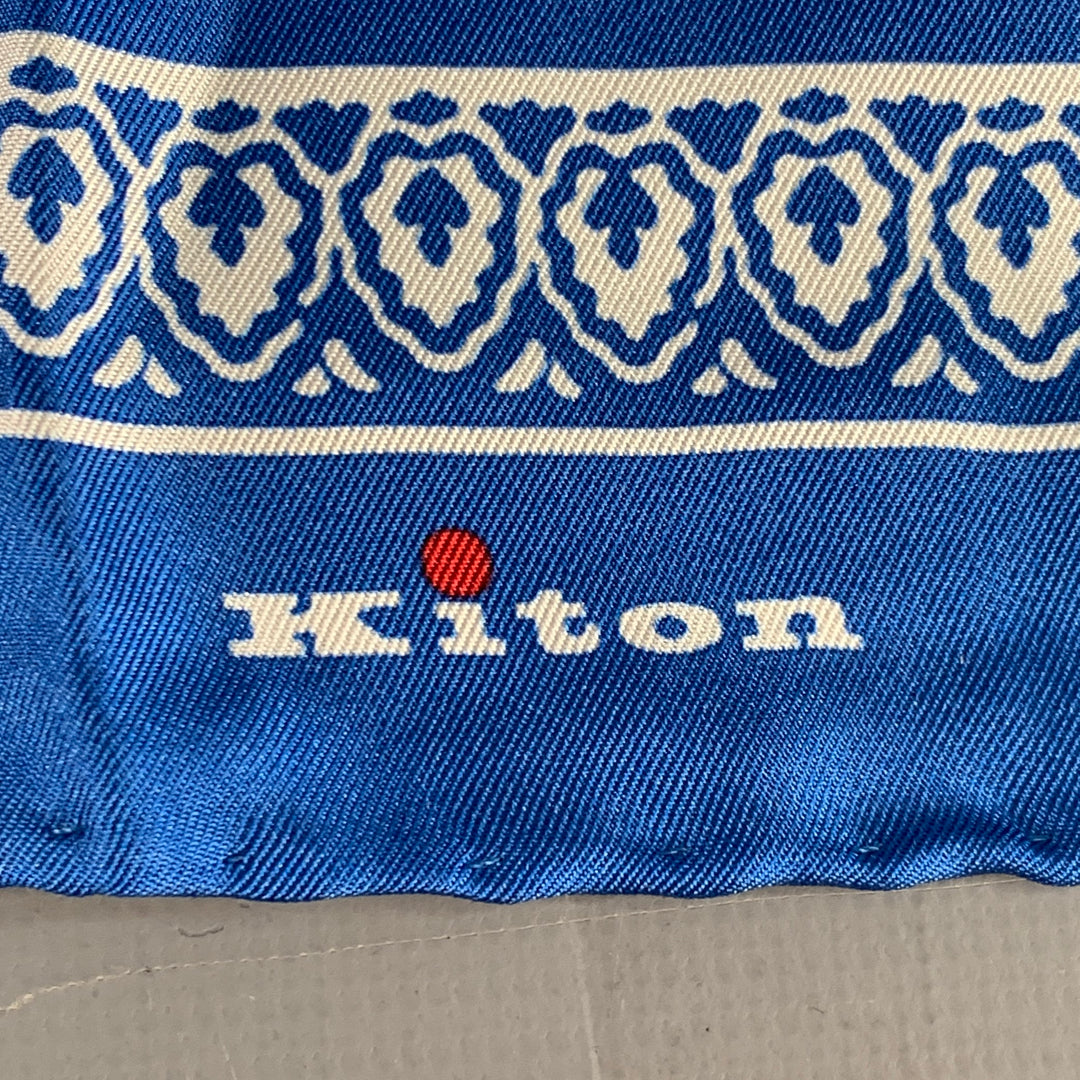 KITON Blue White Paisley Silk Pocket Square