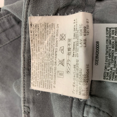 DIESEL Taille 28 Pantalon décontracté en coton et lin gris avec braguette boutonnée