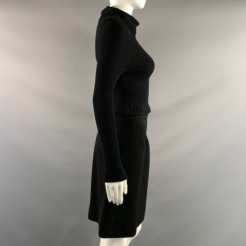 TEENFLO Size S Black Wool Ribbed Turtleneck Midi Dress