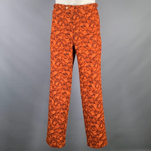 PAUL STUART Size 34 Brick Brown Ginkgo Print Cotton  Dress Pants
