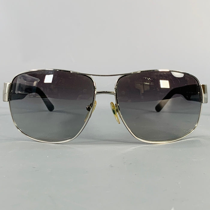 PRADA Silver Black Metal Pilot Sunglasses