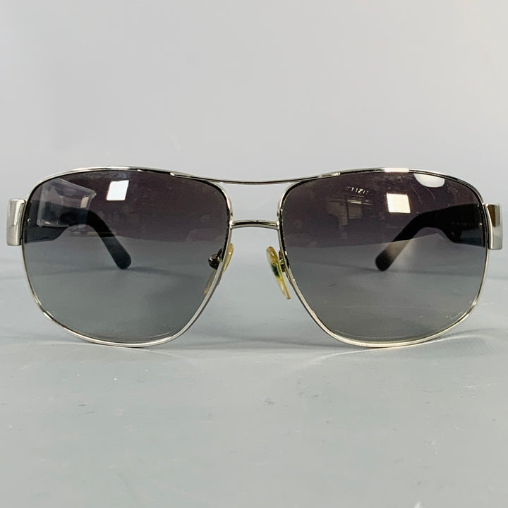 PRADA Silver Black Metal Pilot Sunglasses