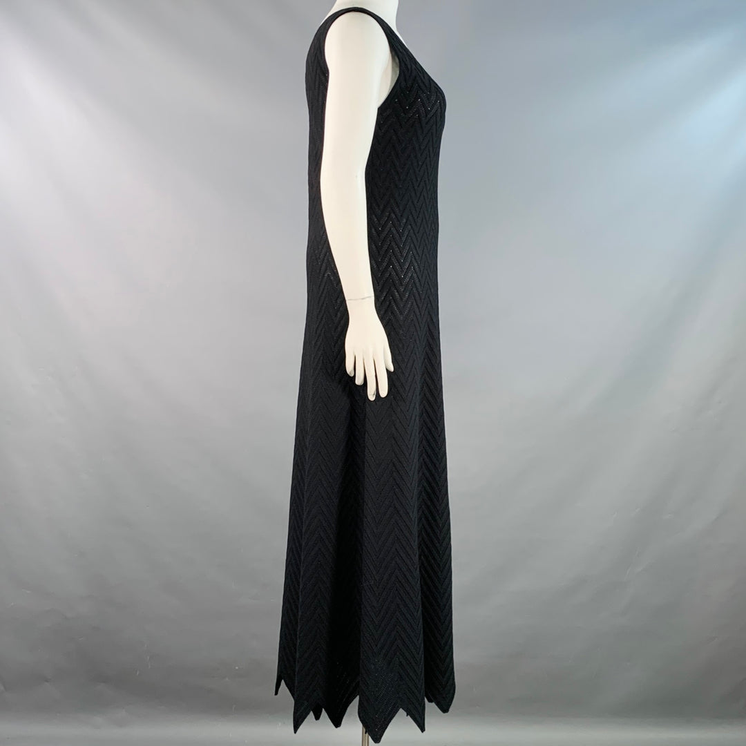 ALAIA Size 10 Black Viscose Blend Zig Zag Sleeveless Long Evening Gown