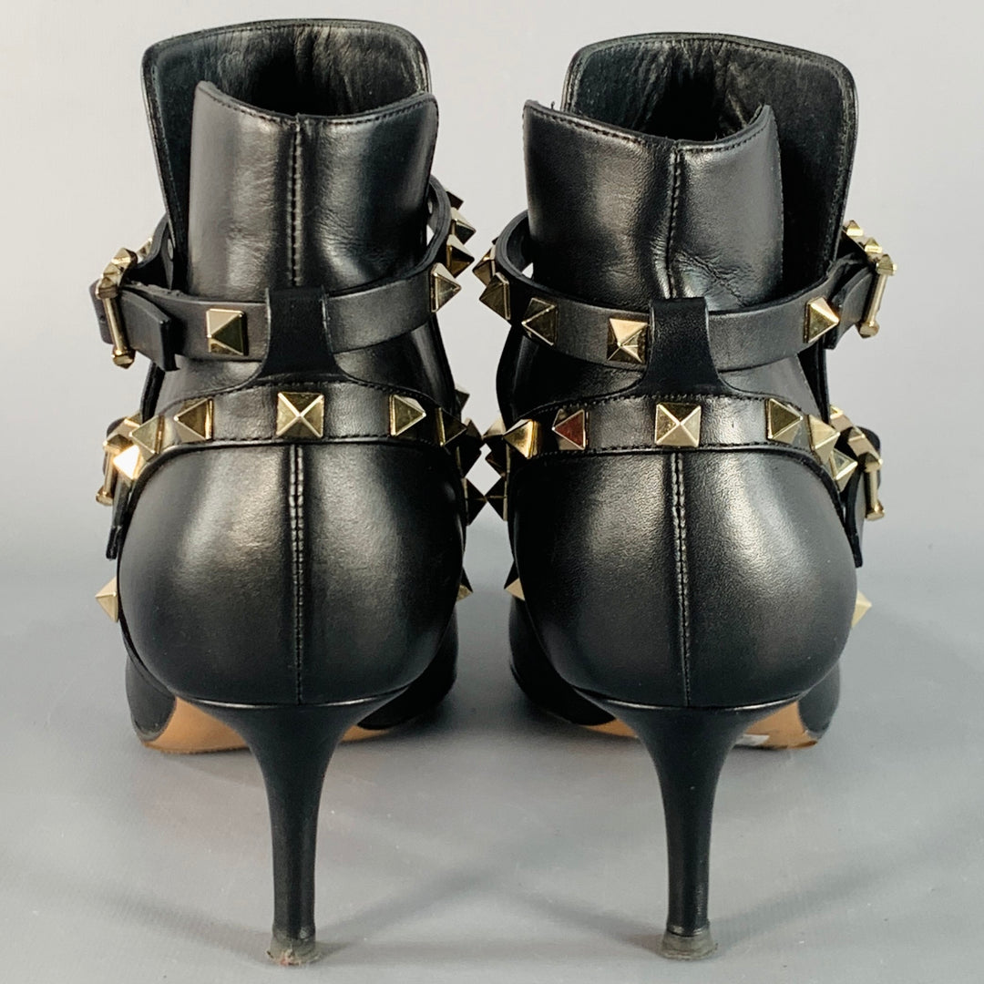 VALENTINO GARAVANI Size 8.5 Black Leather Rockstud Pointed Toe Stiletto Booties