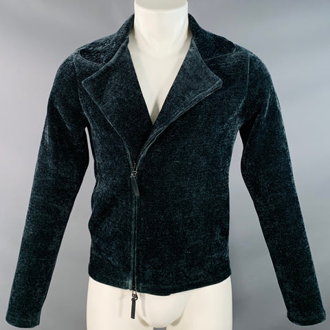 EMPORIO ARMANI Size 34 Green Blue Wool Viscose Blend Velvet Zip Up Jacket