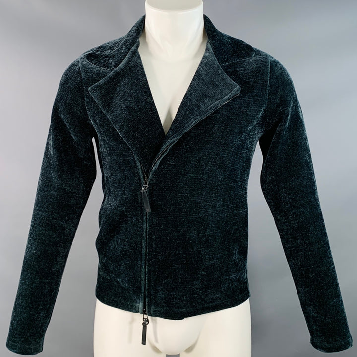 EMPORIO ARMANI Size 34 Green Blue Wool Viscose Blend Velvet Zip Up Jacket