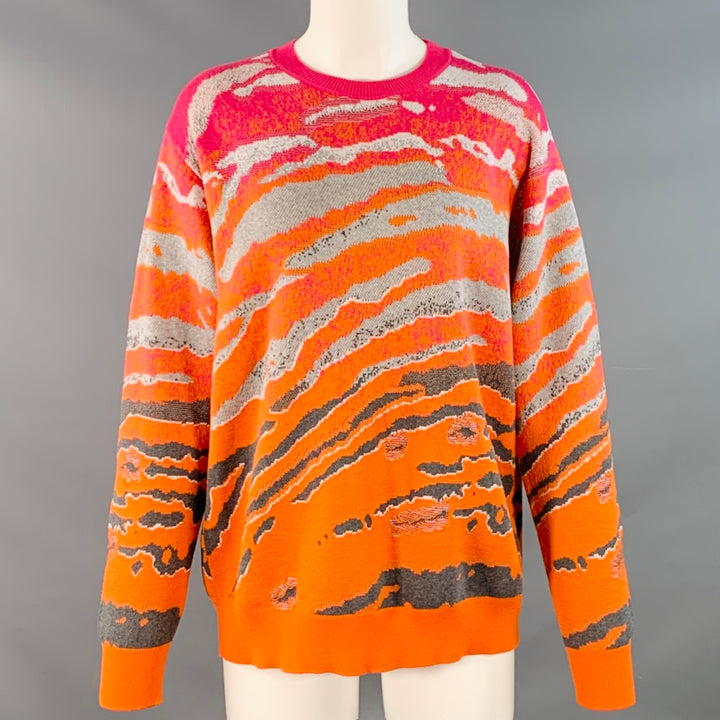 STELLA McCARTNEY Size 4 Orange Grey Pink Wool Cotton Marbled Animal Print Sweater