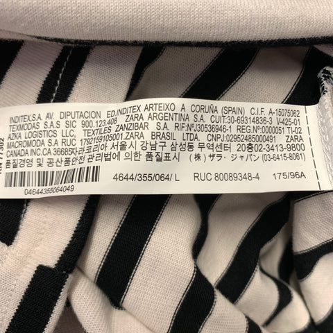ZARA Size L White Black Stripe Cotton Crew Neck Pullover