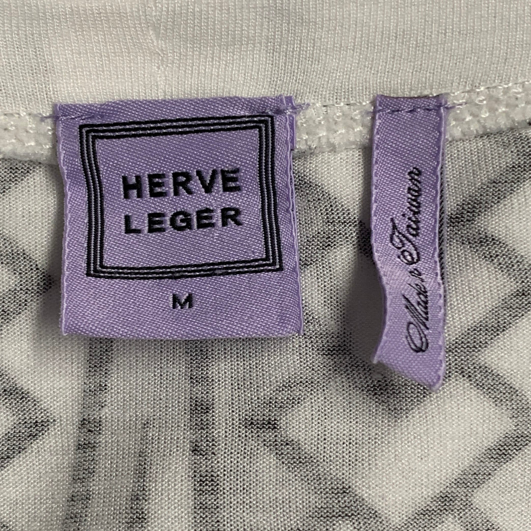 HERVE LEGER Size M White Black Modal Geometric Crew Neck T-Shirt