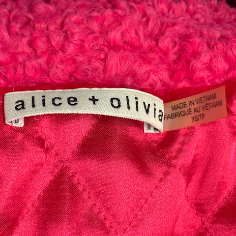 ALICE + OLIVIA Size XS Fuchsia Pink Polyester Faux Fur Shawl Collar Teddy Coat