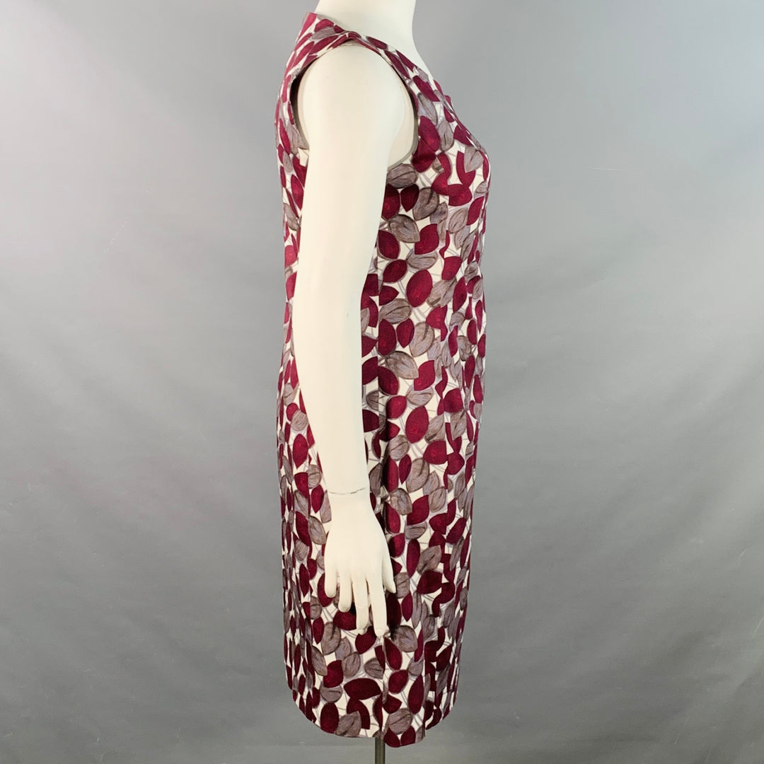 LAVIA 18 Size 12 White Burgundy Cotton Blend Leaves Sleeveless Dress