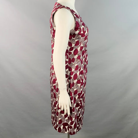 LAVIA 18 Size 12 White Burgundy Cotton Blend Leaves Sleeveless Dress