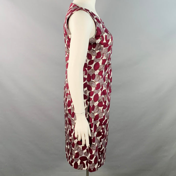 LAVIA 18 Size 12 White Burgundy Cotton Blend Leaves Sleeveless Dress
