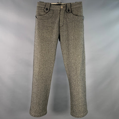 DAVID MAYER Size 30 Black Cream Herringbone Wool Blend Button Fly Casual Pants