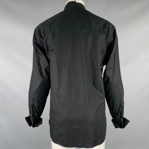 LORENZINI Size S Black Cotton Nehru Collar Long Sleeve Shirt