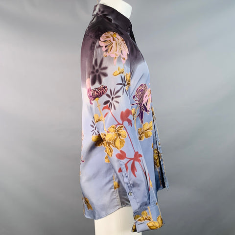 GUCCI by TOM FORD SS01 Size S Blue Multi Color Floral Silk French Cuff Long Sleeve Shirt