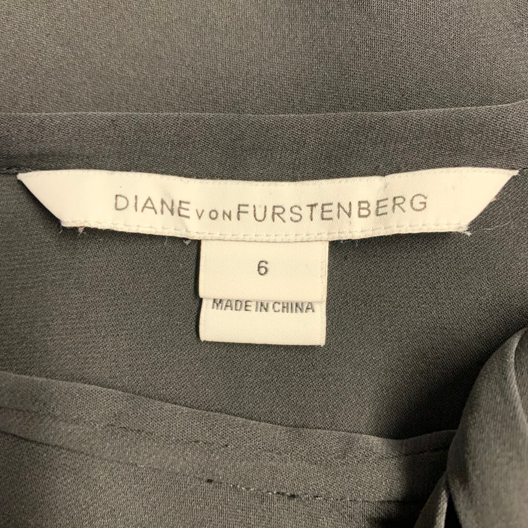DIANE VON FURSTENBERG Size 6 Black Silk Blend Half Placket Shirt