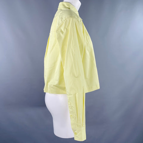 L'ACADEMIE Size S Yellow Cotton Padded Shoulders Button Up Dress Top