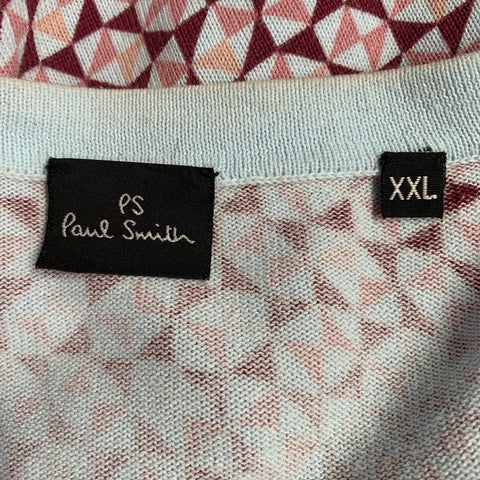 PAUL SMITH Size XXL Light Blue Multi Color Geometric Cotton Pullover