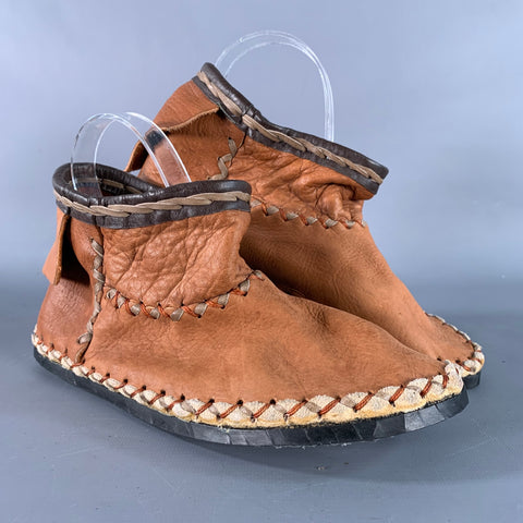 BEATRICE VALENZUELA Size 8 Brown Tan Leather Contrast Stitch Moccasin Boots